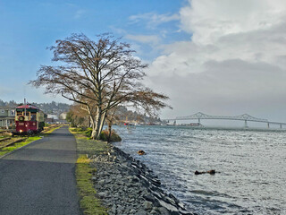 Astoria-Megler bridge from the Astoria river-walk and trolley