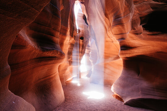 Light beams filtering through the rocks at Upper Antelope Canyon, Arizona, United States