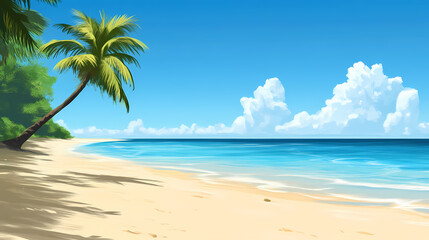 Obraz premium A deserted beach under a clear sky. Flarepath. Illustration