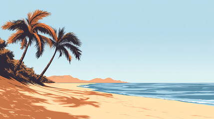Obraz premium A deserted beach under a clear sky. Flarepath. Illustration