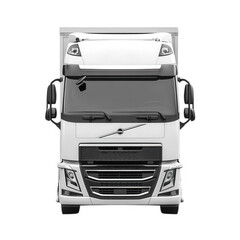 front view of a large. modern truck designed for transportation. showcasing its sleek design and practical features the truck is primarily white. emphasizing its professional appearance and utility in