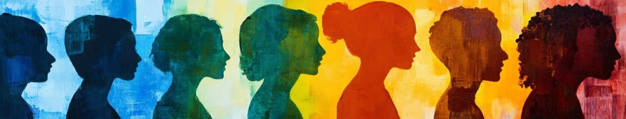 Colorful silhoutte of diverse faces, diversity, equity and inclusion