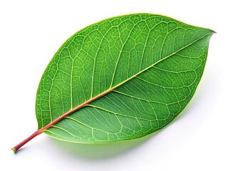 Obraz premium Crisp, white background showcases vibrant eucalyptus leaf. High-resolution stock photo, perfect for botanical projects.