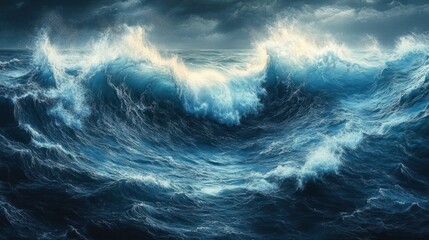 Dynamic Turbulent Ocean Waves Atmospheric Stormy Blue Water Landscape