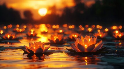 Evening Rituals of Chhath Puja with Offerings on the River Bank at Sunset
