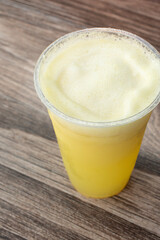 A view of a pineapple agua fresca drink.