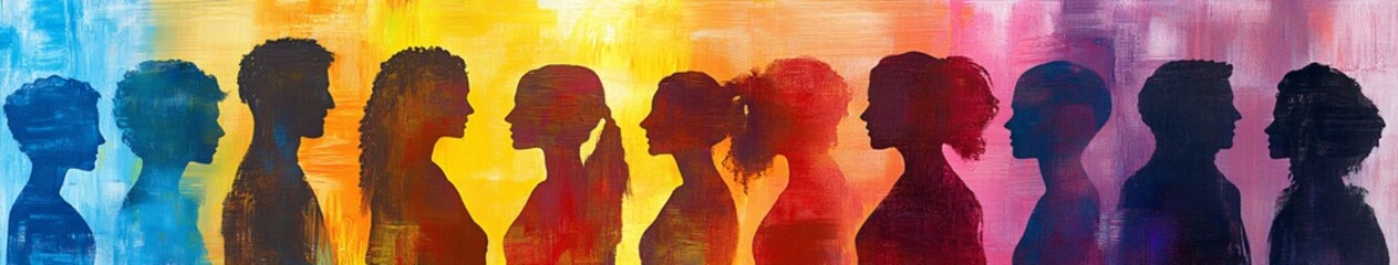 Colorful silhoutte of diverse faces, diversity, equity and inclusion