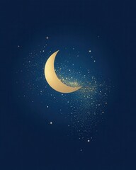 Naklejka premium Golden Crescent Moon And Sparkling Star Dust Night Sky
