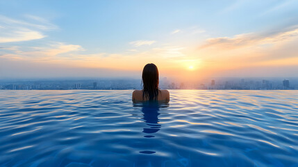 Sunset Cityscape Pool View