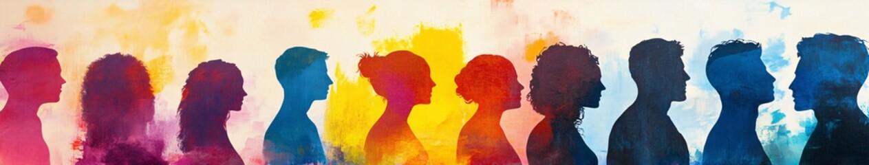 Colorful silhoutte of diverse faces, diversity, equity and inclusion