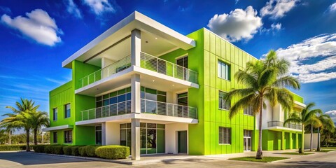 Elegant Mojito architecture: clean lines, geometric shapes, and vibrant lime green accents define this luxurious Cuban-inspired design.