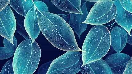 Fototapeta premium Exquisite close up of lush verdant foliage with delicate glistening water droplets This serene natural background features a pattern of elegant leaves in a variety of shades of green