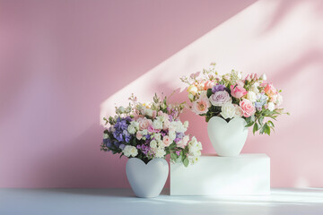 Fototapeta premium A Modern Flower Heart-shaped Bouquets for Valentine's Day