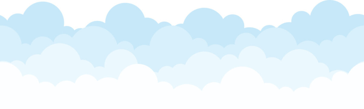 Blue clouds layer seamless border, cut out, isolated with transparent background.