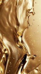 Close-up of golden liquid flow, dark beige and golden body art, streamlined, golden background, clean and simple image with crisp edges and simplified details.