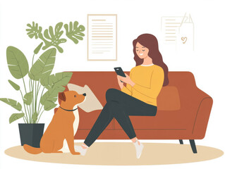 Fototapeta na wymiar happy woman in home with dog