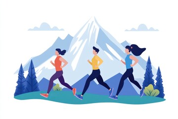 Fototapeta premium Athletes running in the mountains maintaining healthy lifestyle