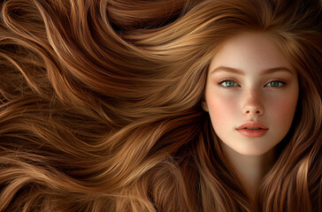 Obraz premium Beautiful model with healthy long silky brown hair. Beauty young woman with luxurious long brown hair as a background. Beautiful brown hair for advertising hair products.
