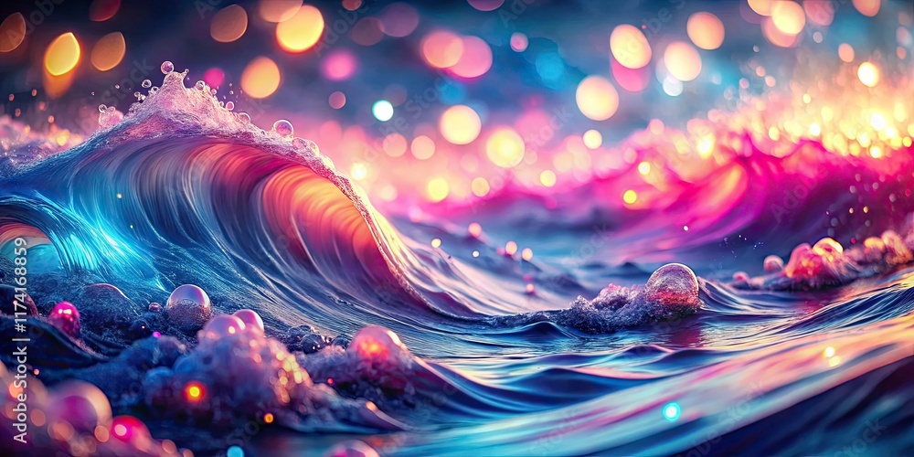 Poster fluid dynamic design in abstract blue and pink. textured swirls create a bokeh-blurred, artistic wal