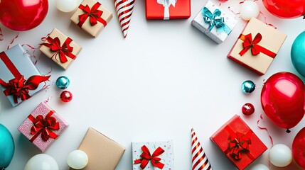 A festive arrangement of colorful gifts and decorations for a celebration.