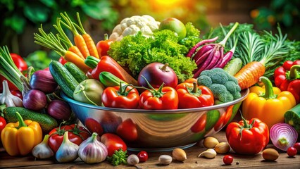 Generative AI captures a stunning veggie bowl:  intense colors, crisp textures, and exceptional depth of field.