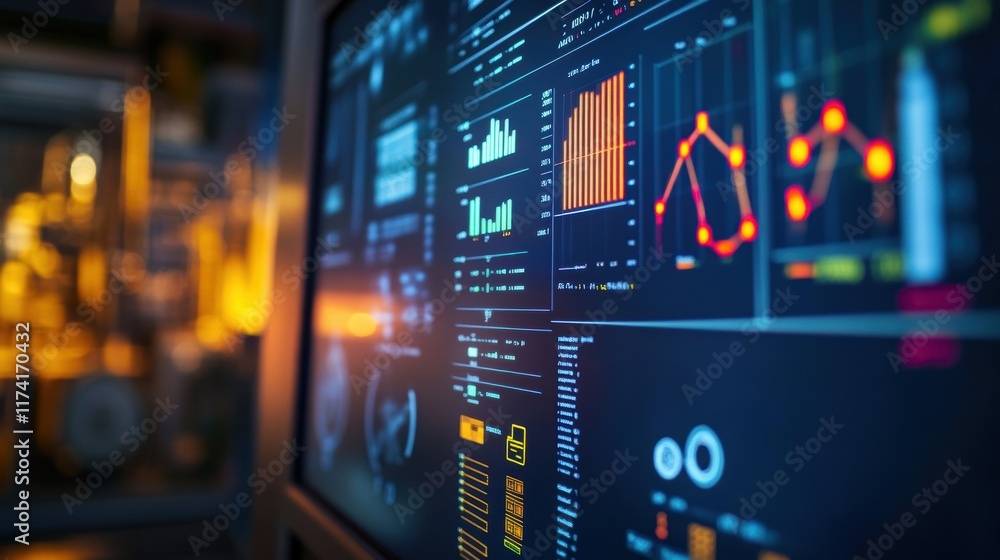 Poster control panel featuring various charts, graphs, and key performance indicators - kpis - in an indust