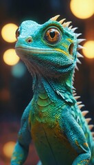 Fototapeta premium Vibrant blue lizard portrait. Close-up showcasing intricate scales and expressive eyes. A captivating reptile image.