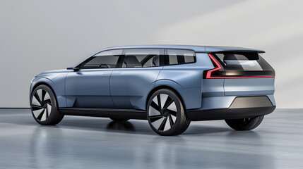 Obraz premium This image features a stylish metallic blue electric SUV with clean lines and innovative design, captured from a dynamic side angle, showcasing its sleek and modern appearance