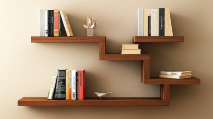 Floating shelves with a minimalist design, adorning a modern living room wall,