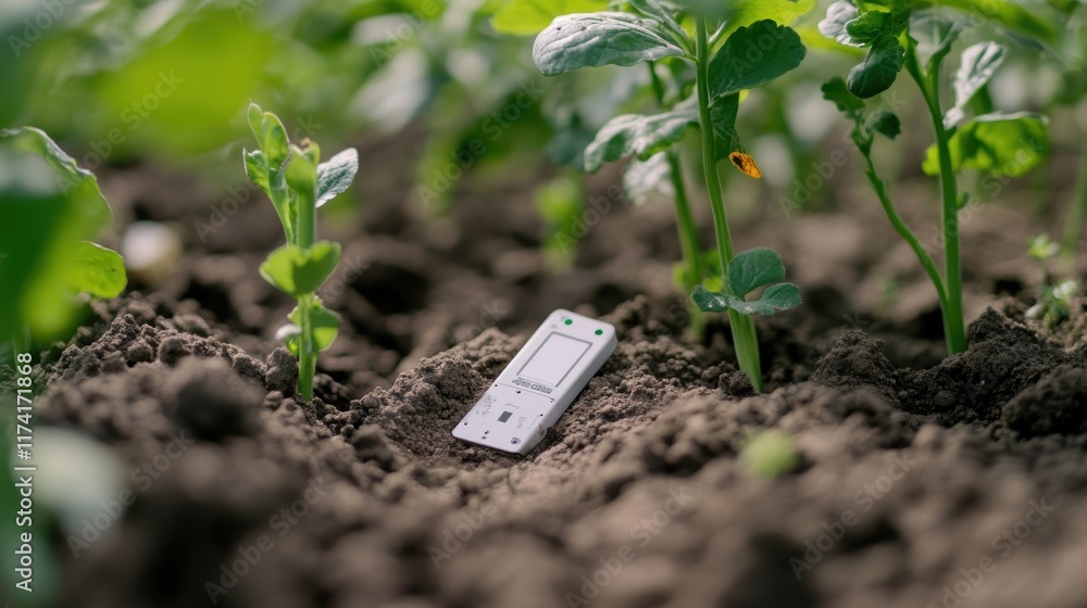 Aufkleber innovative soil sensor placed in agricultural land collecting data for smart farming and precision a