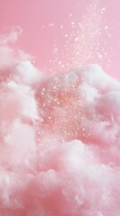 A soft pink cloud-like texture with sparkling stars and a space in the center for text