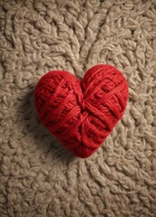 Fototapeta premium Heart shaped woolen yarn with texture, natural fiber, fiber, knitted, natural