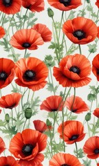 Obraz premium Loose watercolor poppies, bold strokes, vivid red, artistic, bloom