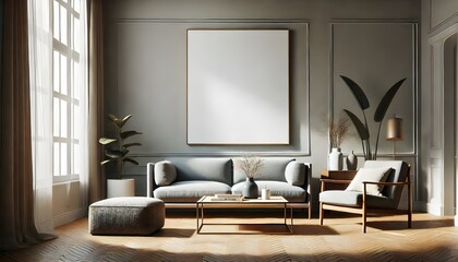 Minimalist Living Room with Empty Frame and Sofa