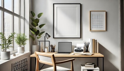 Minimalist Home Office with Empty Frame