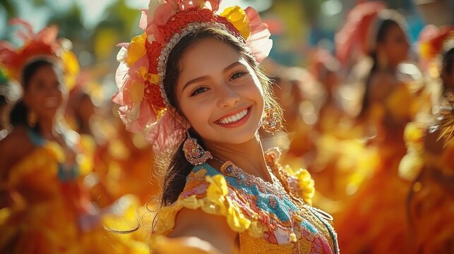 Colorful Celebration of Sinulog Festival with Traditional Filipino Dancers in Vibrant Costumes