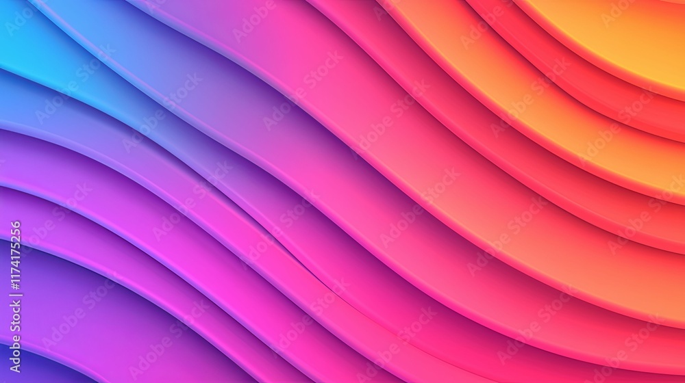 Poster a vibrant, wavy abstract background featuring a gradient of blue, pink, and orange colors, creating 