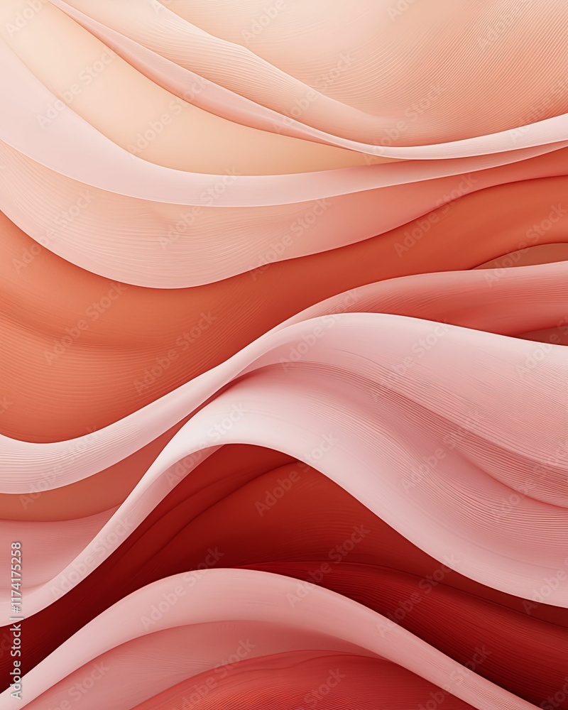 Poster a flowing abstract design featuring soft waves in warm hues of pink and coral, creating a serene and
