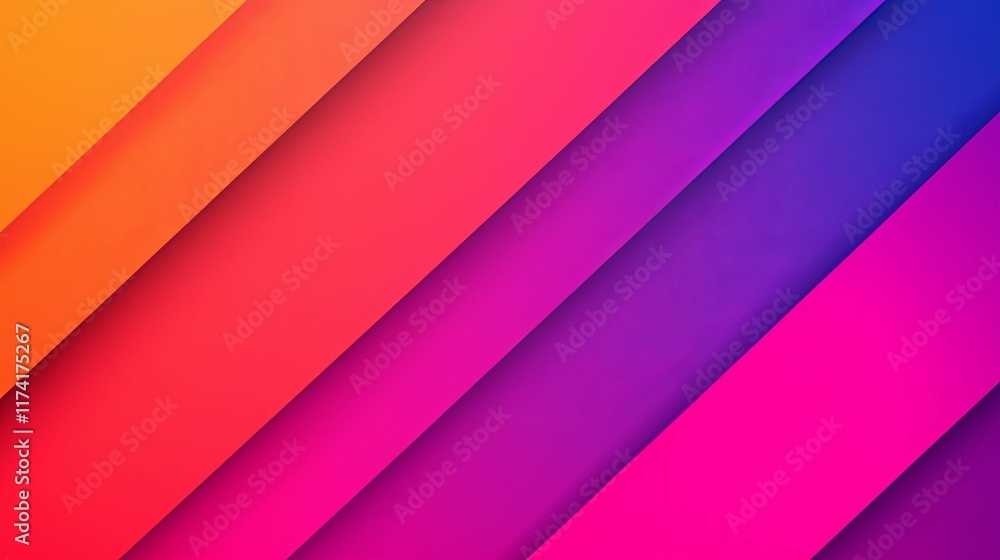 Poster a vibrant gradient of colors with diagonal stripes, blending shades of orange, pink, and purple, cre