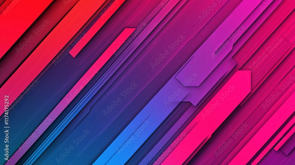 Poster a vibrant abstract background with diagonal lines in shades of red, pink, and blue, creating a dynam
