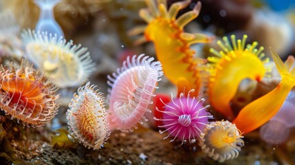Colorful Anemones in a Tide Pool for Marine Biology and Underwater Photography

