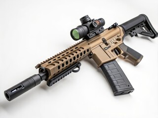Tan AR-15 Rifle with Red Dot Sight High-Angle Product Shot, Firearms, Weaponry firearm, rifle