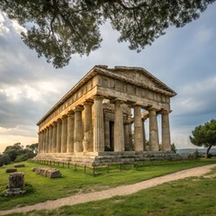 Fototapeta premium Temple of Segesta at Sunset Doric Architecture, Greek Ruins, Columns, Landscape Photography, Italy Greek Temple, Segesta