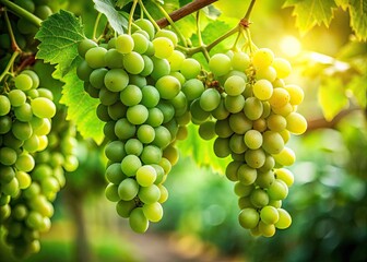 Lush green grapes, ripe clusters glistening, a long exposure reveals summer's vibrant bounty.