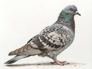 Fototapeta premium Rock Pigeon Watercolor Study, Detailed Feathers, Bird Portrait, Wildlife Art. Pigeon, Watercolor