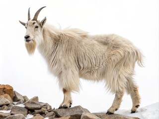 Obraz premium Majestic Mountain Goat on Rocky Peak Profile View, Wildlife Photography, Animal Portrait Mountain Goat, Wildlife Photography