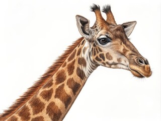 Fototapeta premium Giraffe Portrait Colored Pencil Drawing, Wildlife Art, Animal, African Savanna Giraffe, Wildlife art