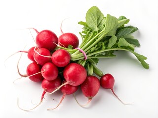 Fresh Red Radishes Bunch High-Angle Close-up, Vibrant Colors, Farm Fresh Produce Radishes, Vegetable