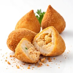 Crispy Fried Coxinha Close-up Shot of Delicious Brazilian Snack, Food Photography, Culinary Brazilian Food, Coxinha Recipe