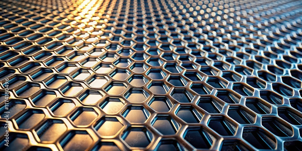 Poster modern architecture photography features a minimalist steel texture; geometric mesh pattern on an ab